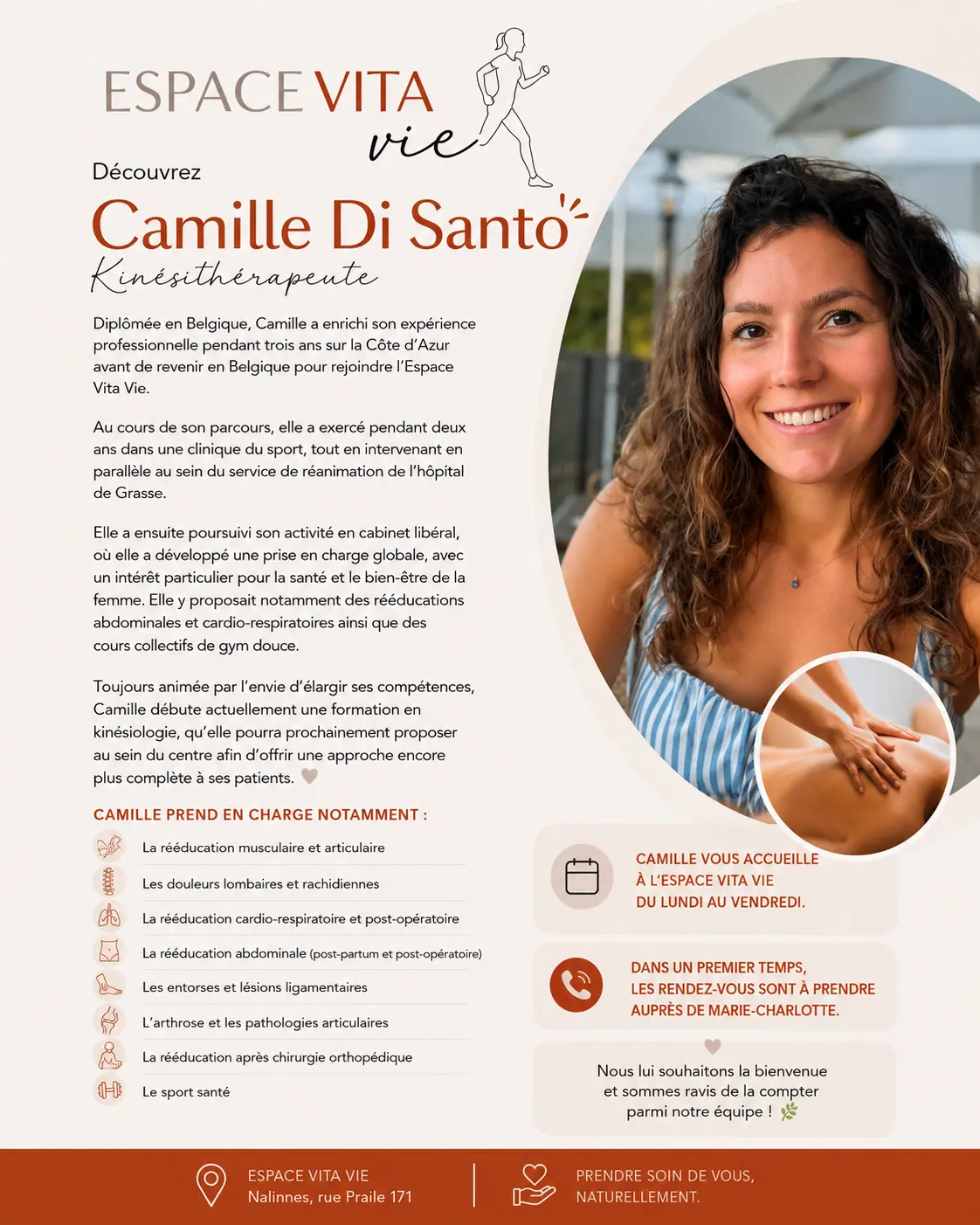 Camille Di Santo, Kinésithérapeute