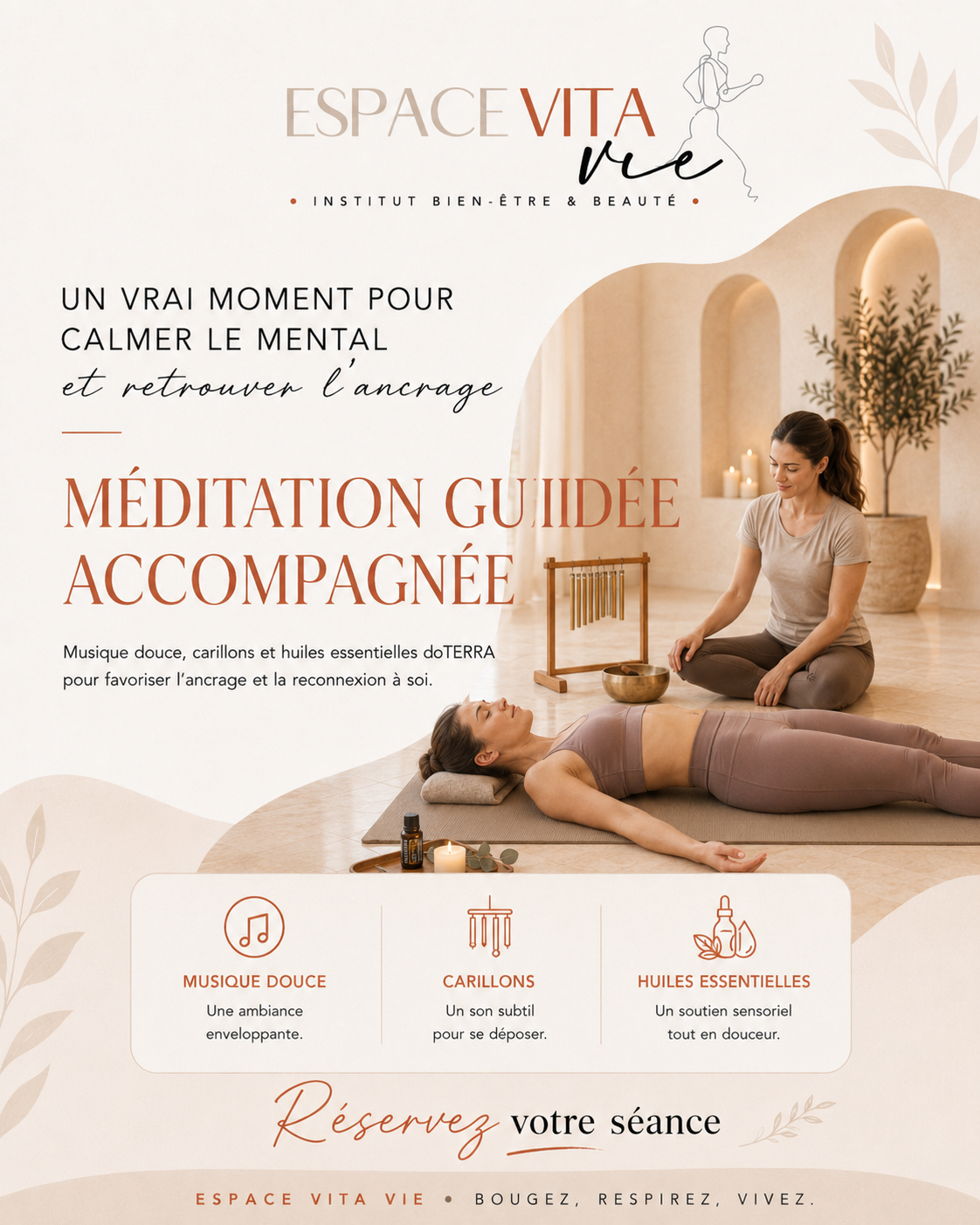 Méditation guidée avec carillons et huiles essentielles